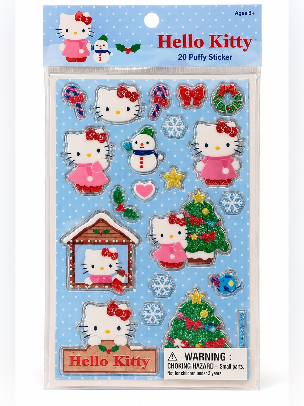 New in Packaging Hello Kitty 20 Puffy Stickers Glitter Holiday Christmas Edition